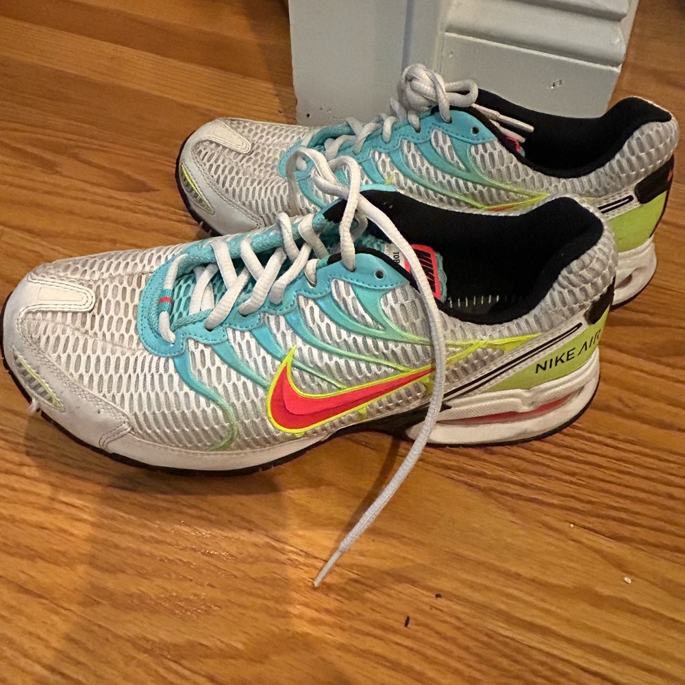Nike Air White and Teal Sneakers with Pink Swoosh